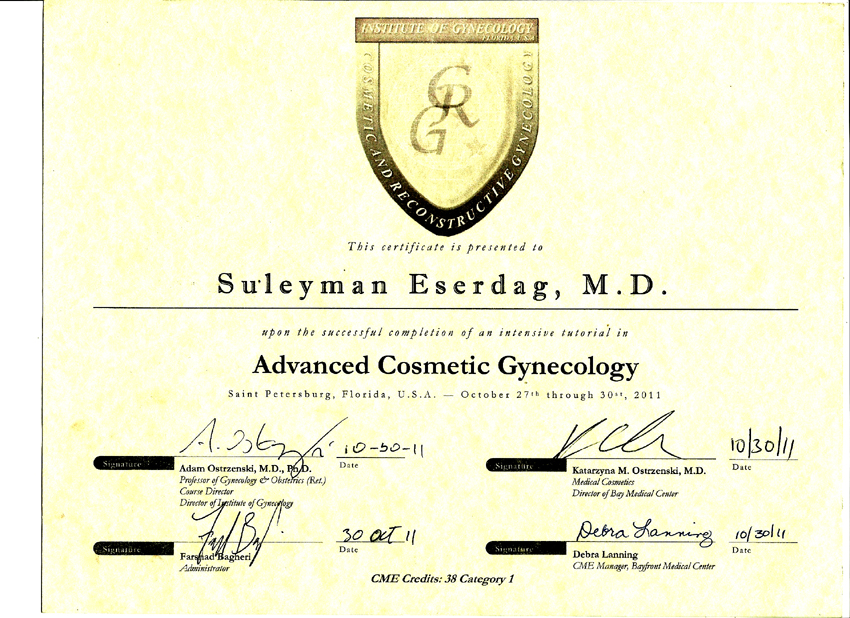 Genital estetik (kozmetik) sertifikası, 2011 ABD / Florida- St. Petersburg work shop