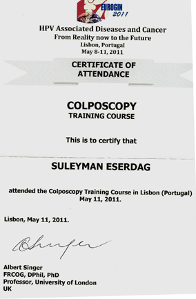 Kolposkopi belgesi, sertifikası